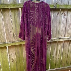 Wine - Sheer Lace Kimono/Duster